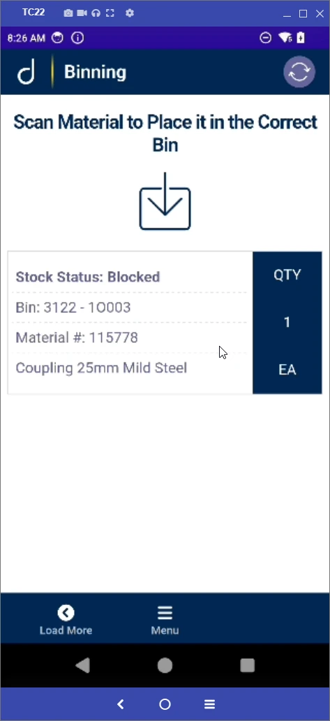 Binning: scan material to place it in the correct bin.