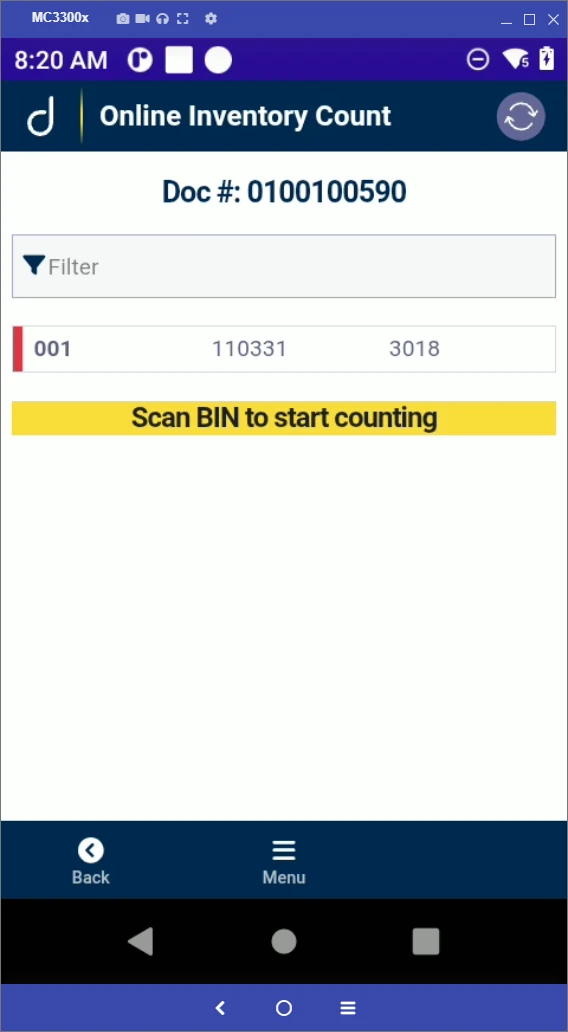 Online count: scan bin.