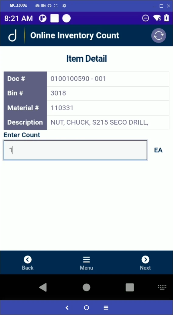 Online count: enter counted quantity.