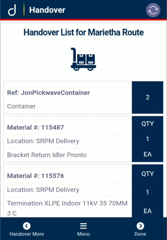Delivery handover: review handover list.