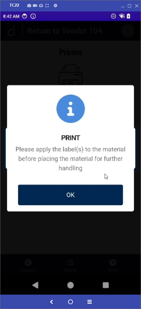 Return to vendor: apply material labels.